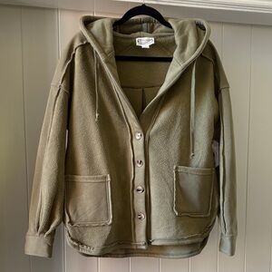 Loveriche Olive Hooded Fleece Button-Up Jacket